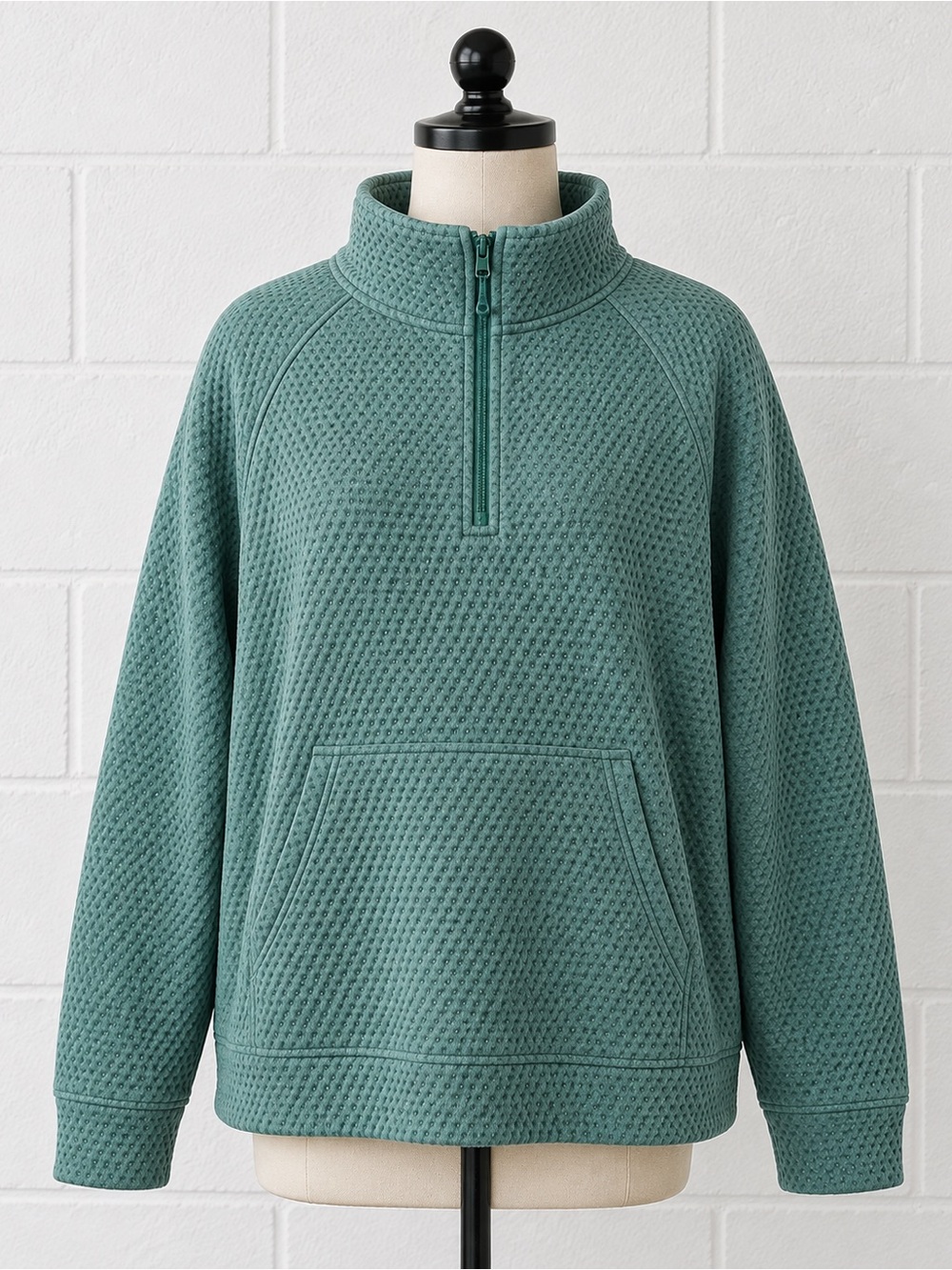 L.L.Bean Women XL Textured Waffle Quarter Zip Pullover Sage Green